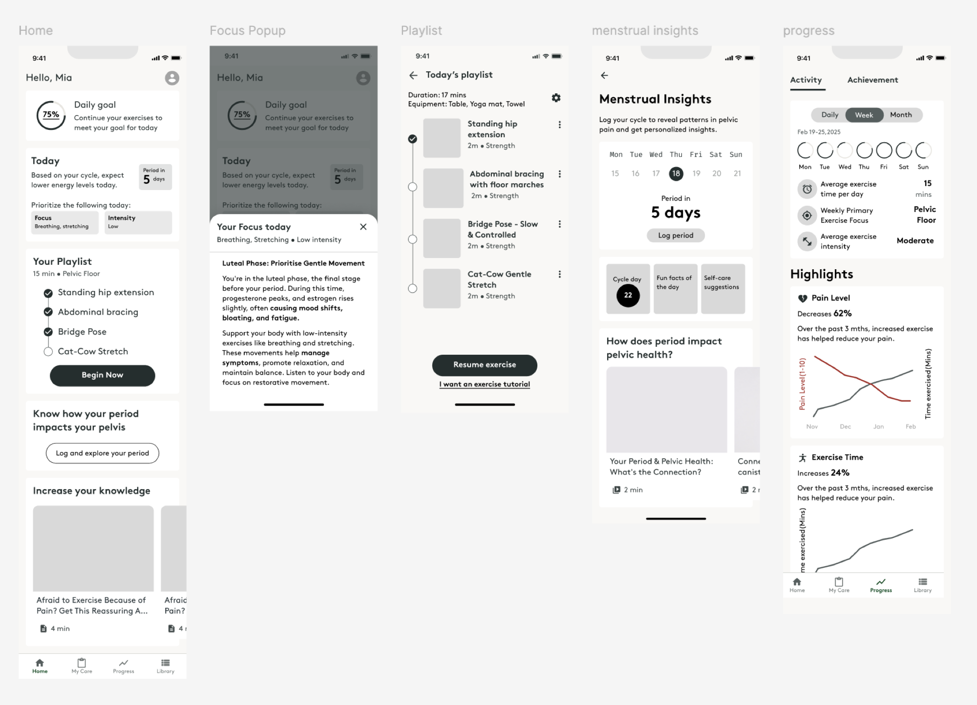 Mid-fidelity refinements to the app sections